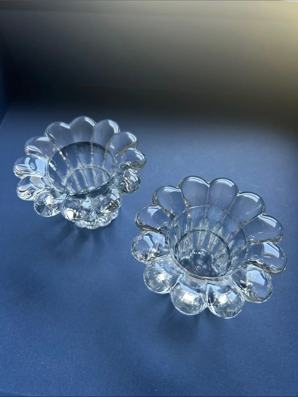 Borgonovo Scalloped Clear Glass Votive Holder Pair - Elegant Clear Finish Italy
